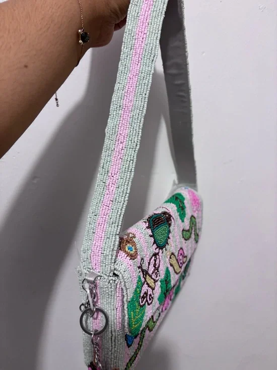 Pink Caterpillar and Butterfly Beaded Bag - Picture 5 of 7